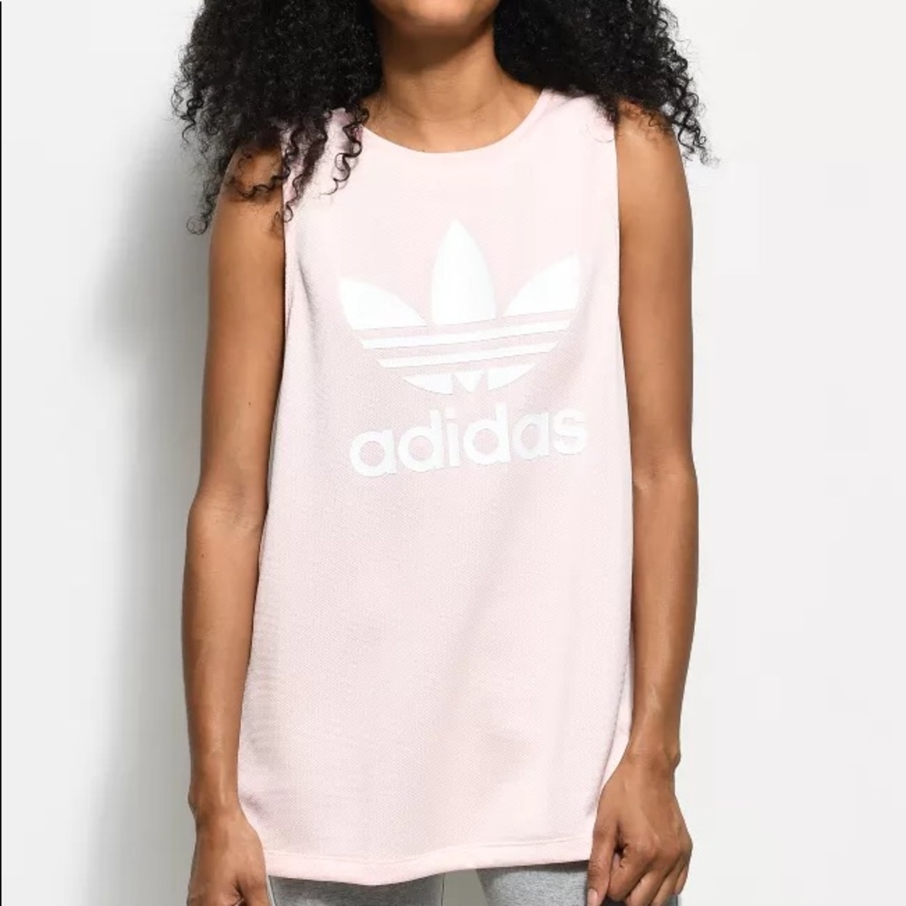 NWT Adidas Trefoil Oversized Ice Pink Tank Top Size L